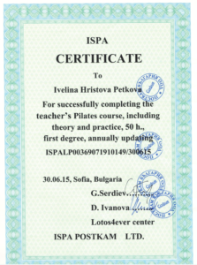Certificate / Teacher's pilates course